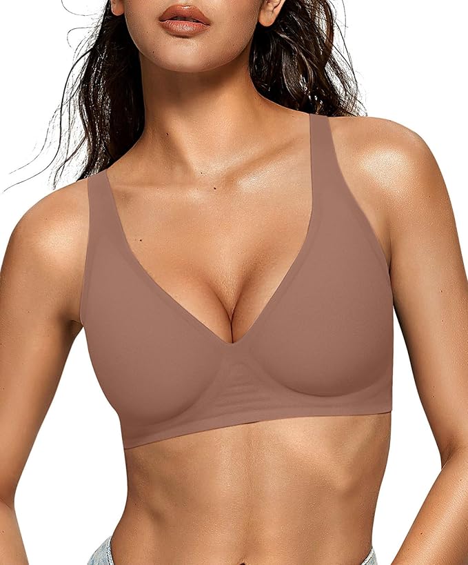 Womens Deep V Bras Wireless Comfortable Bra Supportive No Underwire Bras Tshirt Push Up Bralettes Plunge Seamless Bra