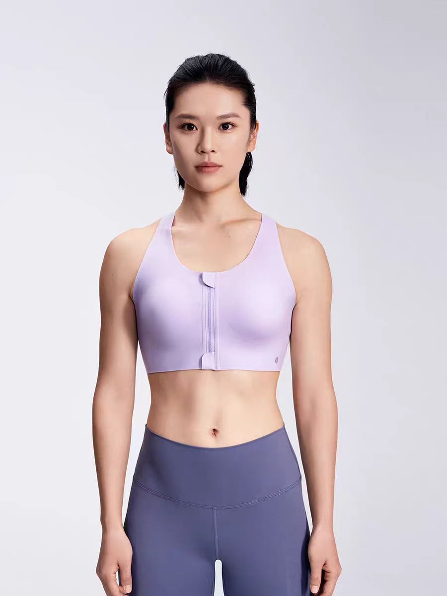 LeBombBomb Front-Zip Sports Bra for Low-Impact Fitness, Running and Yoga - Shockproof and Easy to Put On and Take Off