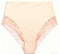 CloudSoft Beige High-Waist Briefs with Blush Lace Accents